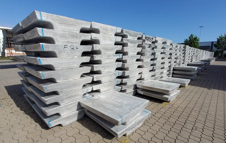 Aluminium slabs arranged by lot for physical stock inspection